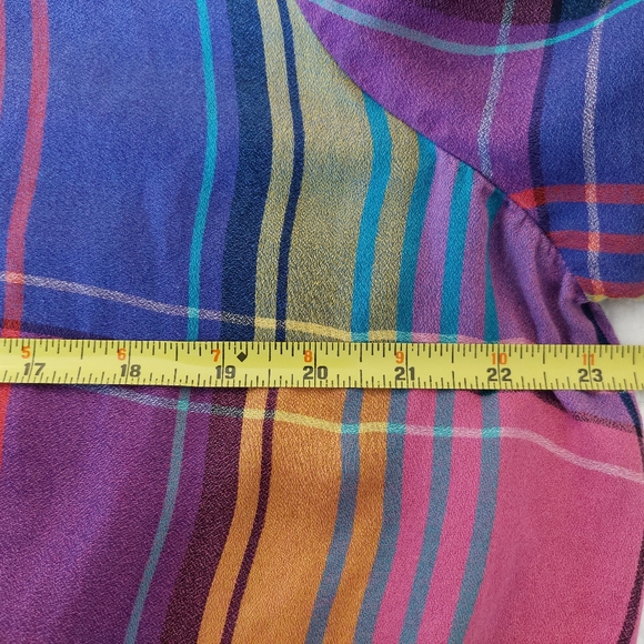 Ann Taylor Womans SZ XL Cinch Bottom Waiste Pastel Plaid Cinch Sleeve Blouse - Picture 3 of 9